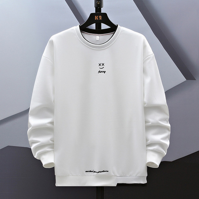 봄 가을 남성용 라운드넥 순면 긴팔 맨투맨 빅사이즈 포함 따뜻한 향기 라운드넥으로 부드러운 목선 긴팔 디자인 솔리드 컬러