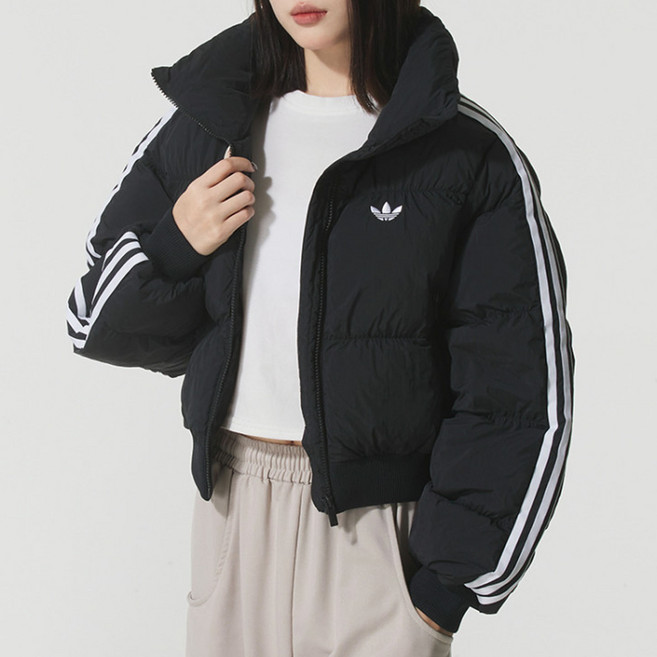 아디다스 여성 아디컬러 크롭 신세틱 다운 푸퍼 숏패딩 재킷 블랙