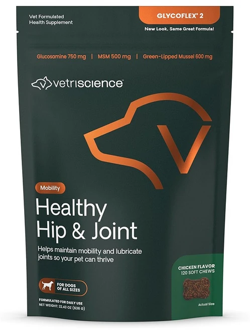 [베트리사이언스] 글라이코플렉스 강아지 관절 유연성 통증 케어 120츄 글루코사민 함유, 1개, 뼈/관절강화, 120정 - 쿠팡