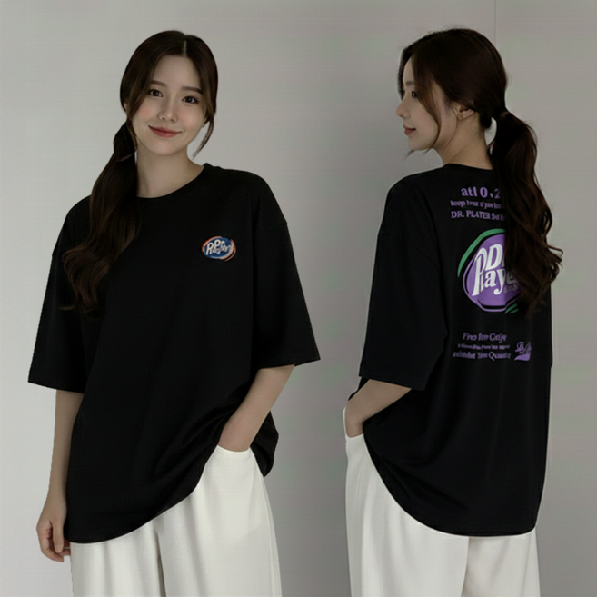 데일로엔 여성 여름 프린팅 포인트 루즈핏 반팔 이너 티셔츠