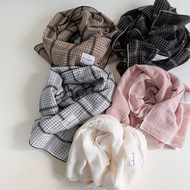 [예루예나]아동 머플러 면 체크 네추럴 요거트