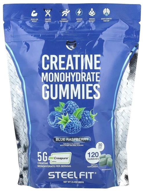 SteelFit 크레아틴 일수화물 블루 라즈베리 구미젤리 120개, 1개, 1개 - 쿠팡