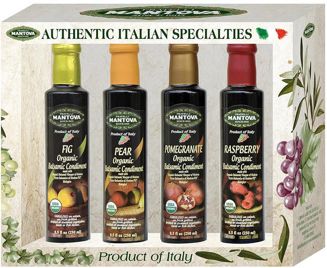 모데나 4품종 팩의 만토바 맛 발사믹 식초: 무화과 배 석류 ; 선물 바구니 파스타 샐러드 칵테일에 추가 병당 8 5온스, Raspberry,Pear,Pomegranate,Fig, 8.5 Fl Oz (Pack of 4)