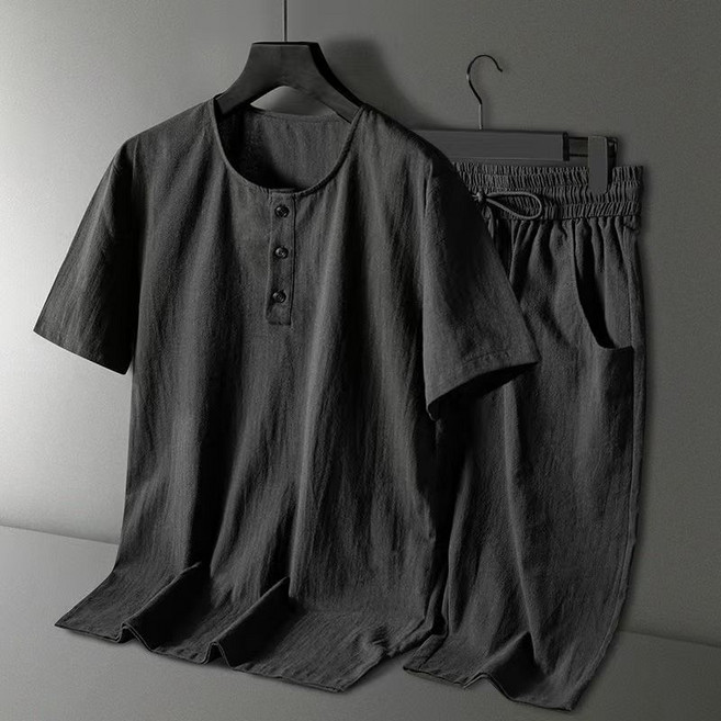 COSYEVNO 남자 여름 반팔티셔츠 면마 세트 상하 생활한복