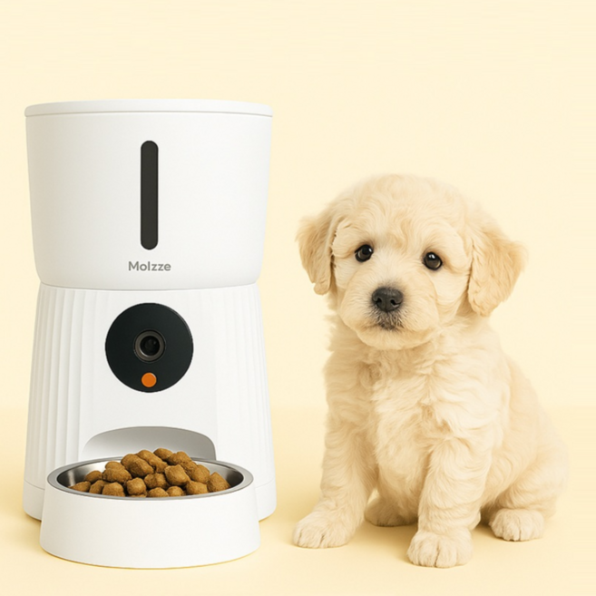 모이쯔 스마트 카메라 자동급식기+받침대 앱연동 실시간소통가능, 1개, 화이트, 4L