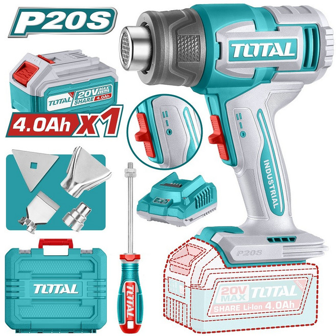 토탈전동 20V 무선 전동 열풍기 휴대용 히팅건 세트 배터리 충전기 TBLI20065