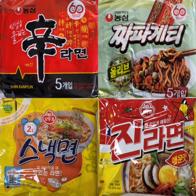 인기라면 4종 20개 짜파게티5 + 신라면5 + 스낵면5 + 진라면5, 1세트