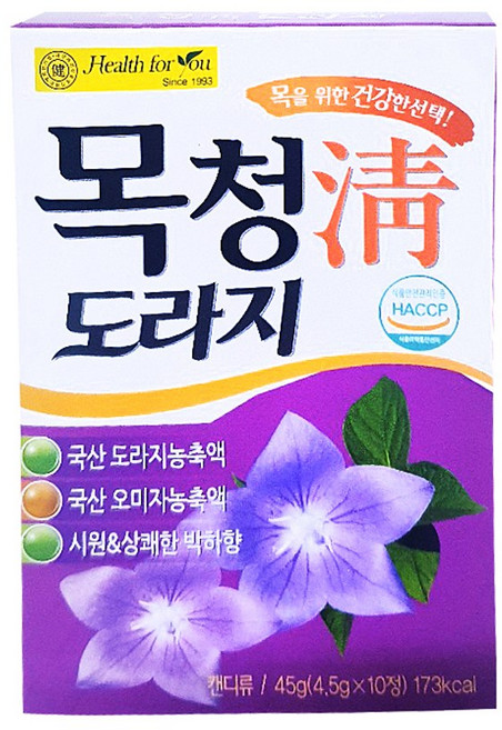 목청 도라지 10T 10개 박하향 도라지 오미자농축액 목캔디, 45g