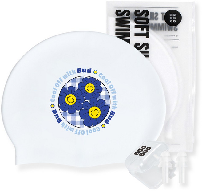 버드버드 실리콘 수모 해피 데이지 수영모자 2컬러, 1개, 블루