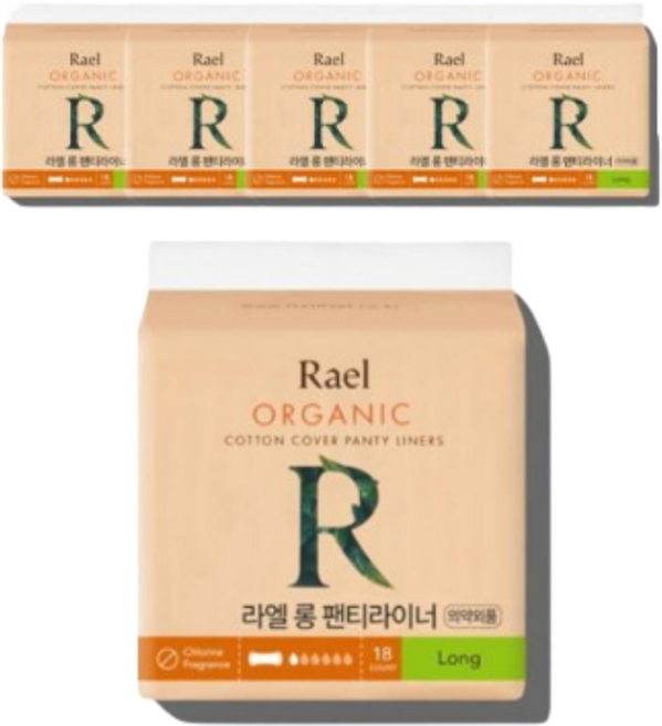 라엘 유기농 순면커버 팬티라이너 롱 18P 6개, 18개입