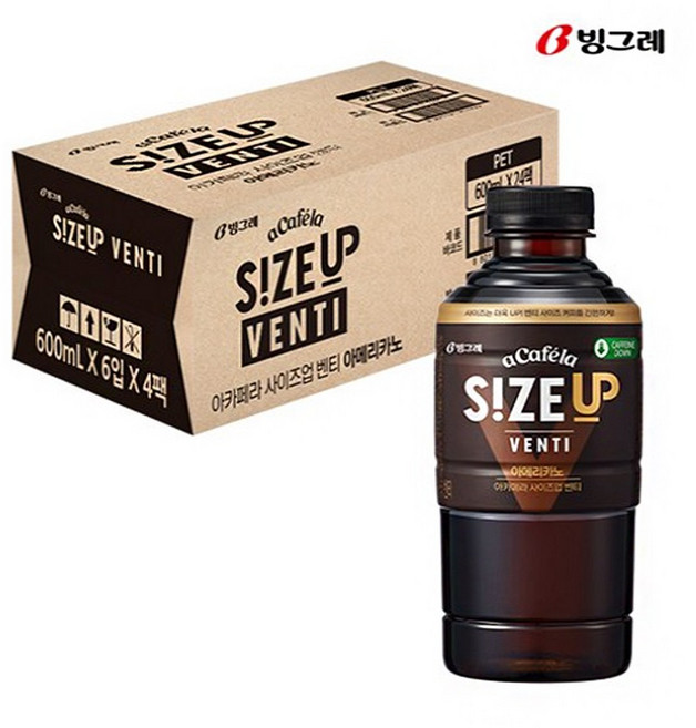 빙그레 아카페라 사이즈업 벤티 아메리카노, 600ml, 24개