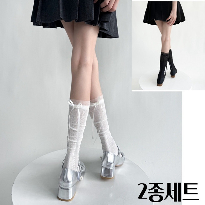 러블리마켓 시스루 레이스 리본 니삭스 레인부츠용 반스타킹