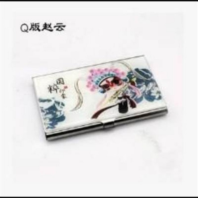 Q版趙雲 名片盒, 不銹鋼中國風京劇臉譜時尚女士名片夾男士商務名片盒出國小禮品1入, 1個