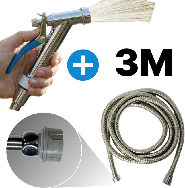 살림몰 아연 분사기 세트 물 스텐 호스 베란다 분사기 세차 욕실 청소, 실버(베란다 커넥터 일체형 호스+아연분사기), 3m