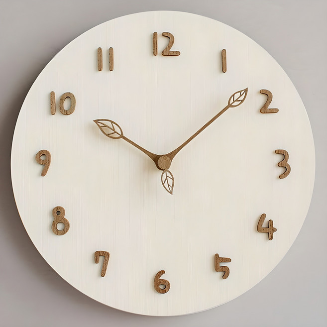 MJK 우드소프트 무소음 벽시계, 화이트내츄럴