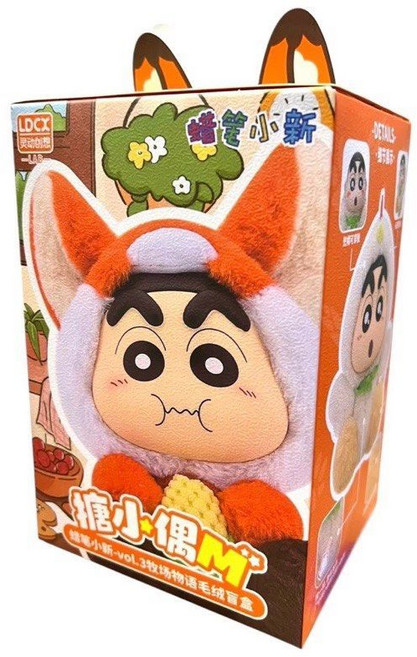 新手玩具村 蠟筆小新牧場物語Vol.3盲盒整套(全4款+特別款)，搪膠毛絨公仔，可愛造型擺件, 1個, 隨機盲抽