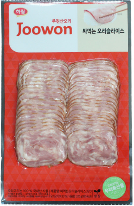 하림 주원산오리 싸먹는 오리슬라이스 320g 3개 식품 > 신선식품 축산물/계란 닭/오리고기 양념/가공육 훈제오리