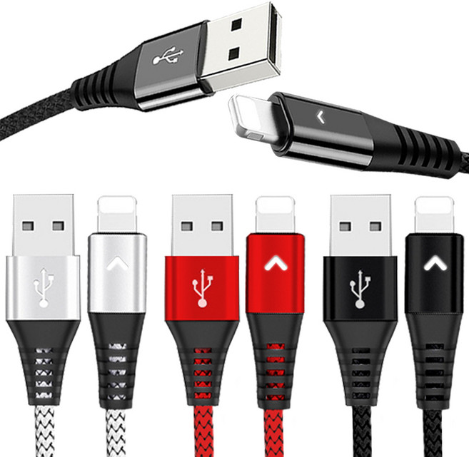 베리어 LED 아이폰 고속충전 케이블 혼합색 1.2m 3개입, 혼합색상, 3개