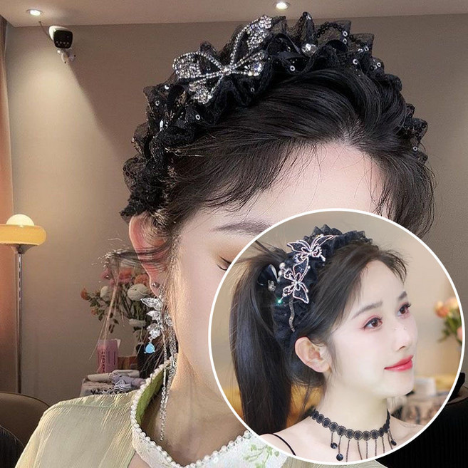 ZMBIRD 2종세트 블랙 레이스 나비 큐빅 여성 헤어밴드 N4859