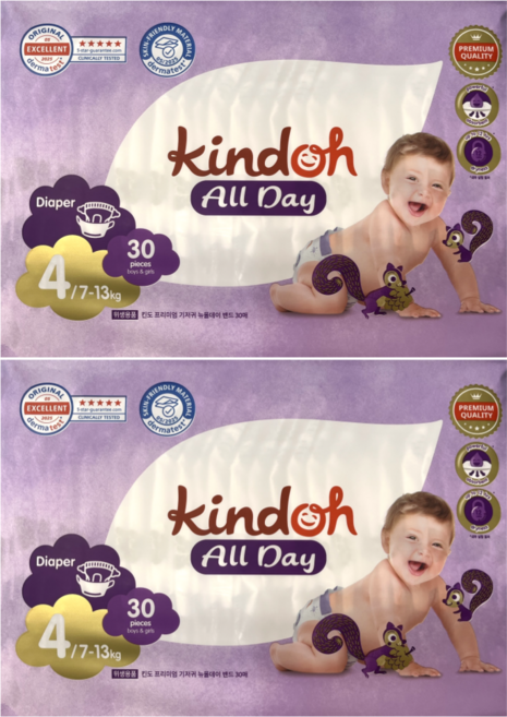 킨도 프리미엄 뉴올데이 밴드형 기저귀, 4단계, 60매