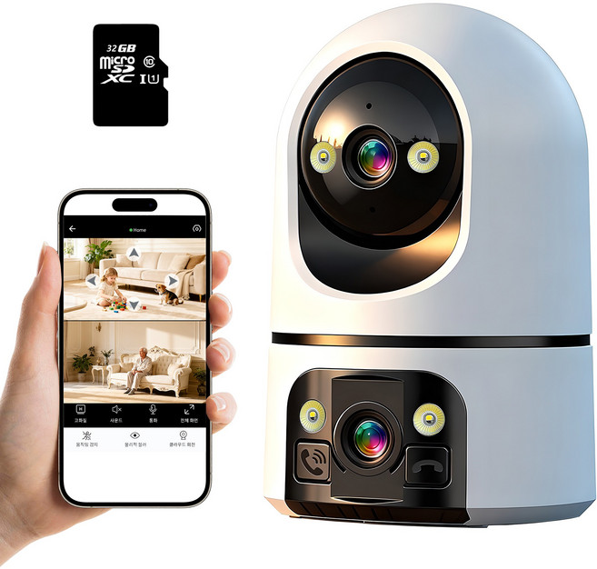 RUN기술 홈 실내용 회전형 CCTV 감시 카메라 32G 휴대용, 듀카메라