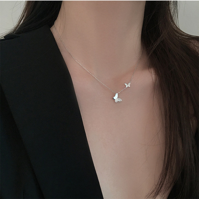 [리윤] s925 실버 큐빅 나비 목걸이 여성스러운 목걸이