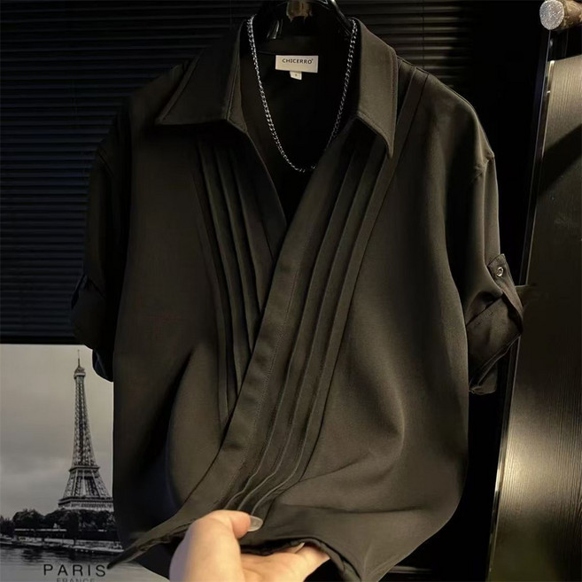 VEZRI 남성 여름 반팔 셔츠 오버핏 캐주얼 데일리 스트릿 웨어 상의 티셔츠 F88