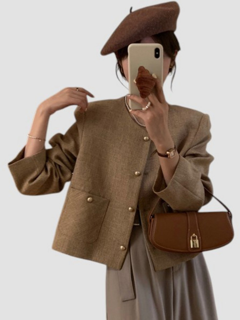 제이엠스타일 [5컬러~] 봄 가을 여성 트위드 자켓 여자 노카라 정장 재킷 간절기 체크 출근룩 하객룩