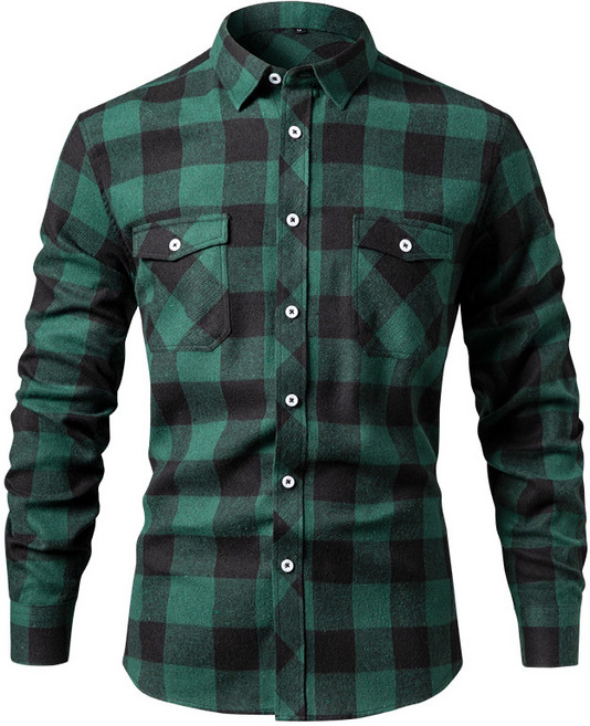 【歐美爆款】格子襯衫 男士襯衫 休閒外套 磨毛襯衫 格紋襯衫 雙袋蓋設計 加絨保暖 歐美寬鬆版型 春秋季百搭