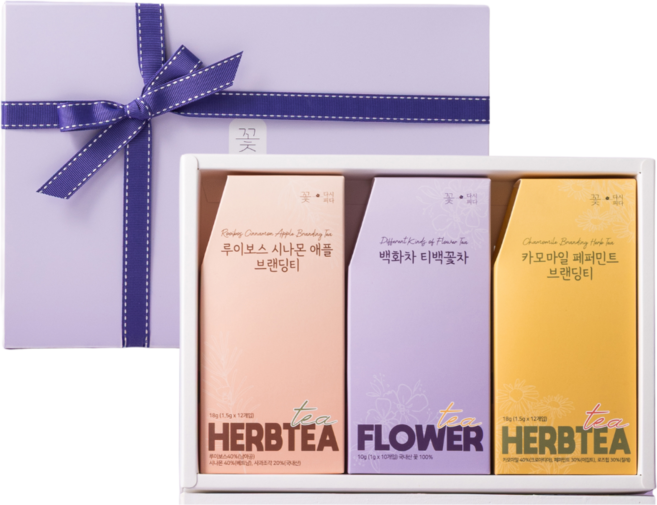 꽃다시피다 프리미엄 허브차 3종 선물세트 카모마일 루이보스 메리골드 백화, 1세트, 카모마일 루이보스 메리골드 3종