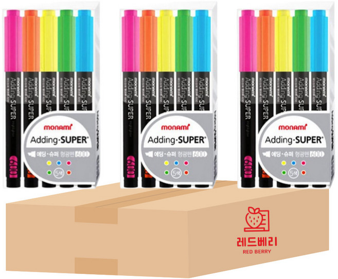 레드베리 모나미 에딩슈퍼 형광펜 세트, 일반컬러5색세트