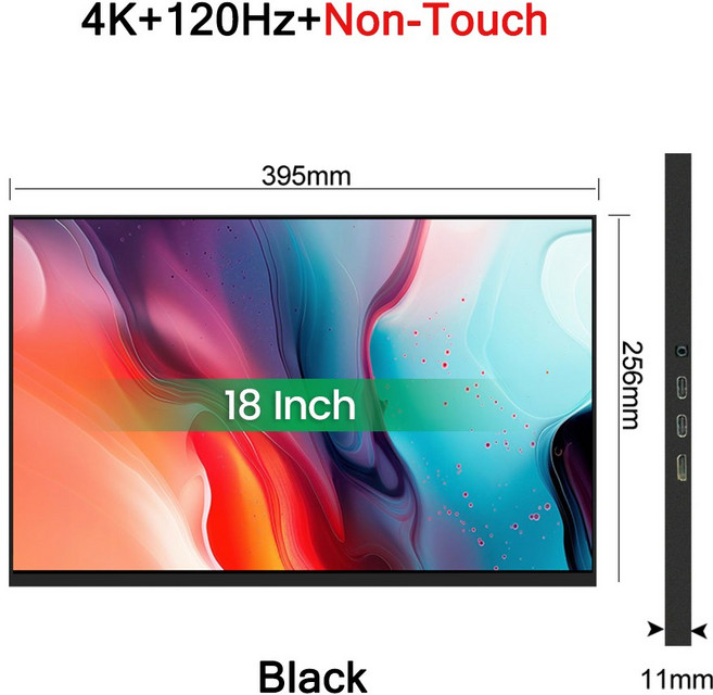 18인치 4K 120HZ DCI XBOX 16 P3 디스플레이 터치스크린 스크린 500NIT 10 휴대용 스위치용 게임 PC 프리싱크 HDR 모니터, 4K 120Hz Black 1, EU 플러그