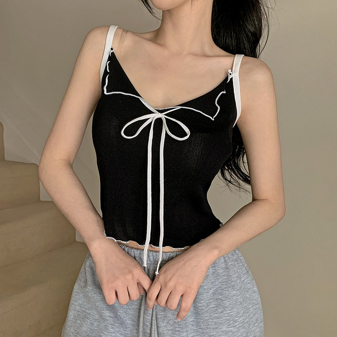 레티고 큐티섹시 넥스트랩 배색 끈나시 크롭탑