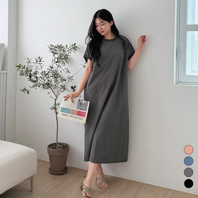 디테일웨어 여성 윈디 아노락 가오리핏 반팔 원피스 빅사이즈 시원한 나일론소재 임부복 박스핏 홈웨어 롱원피스