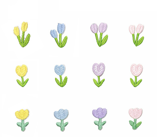 귀여운 꽃 자수 스티커 접착식 와펜 패치 세트, 1개, 미니 꽃 와펜 12종