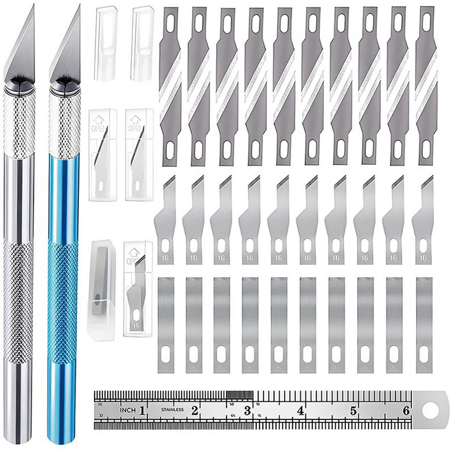 아트나이프 30도커터칼 금속 아트칼 공예용칼 조각칼, 43개/세트