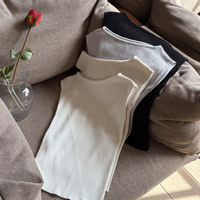 슬림핏 보트넥 여성 나시티 민소매 탑 여름 여자 티셔츠 골지 레이어드 이너티 탱크탑