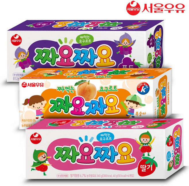 서울우유 짜요짜요 3종 1팩씩 총18개입/딸기/복숭아/포도, 1개, 240g, 1개