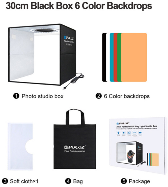 PULUZ 사진 스튜디오 상자 25 30cm 사진 라이트 접이식 링 LED 패널 상자 촬영 텐트 키트 6 12 색상