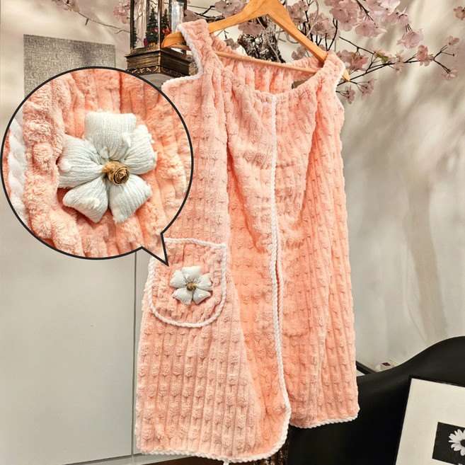 데이앤데이 샤워 가운 랩타월 골프 목욕 수면, 1개, 플라워핑크