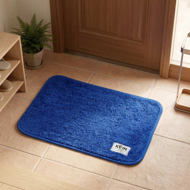 [케인홈] 극세사 미끄럼방지 욕실 주방 현관 빨아쓰는 발매트40x60cm, 코발트블루