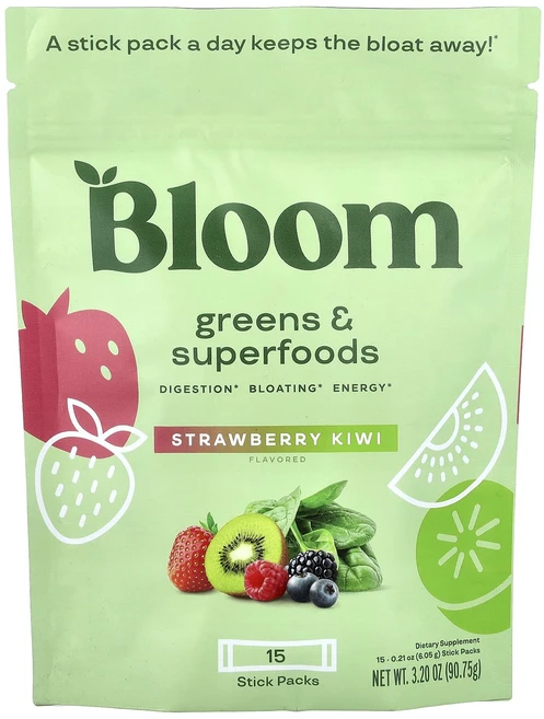 프리미엄상품 Bloom 그린 & 슈퍼 푸드 딸기 키위 스틱팩 15개 개당 6.05g(0.21oz) 끝내주게잘나가는상품, Bloom그린슈퍼푸드딸기키위스틱팩15개개당605g021 - 쿠팡
