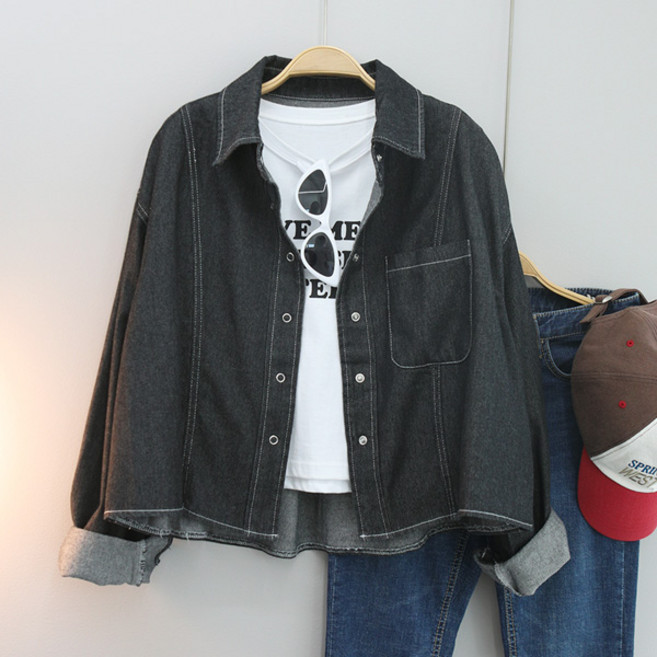 달콩 여성 테디루즈핏크롭데님셔츠 청남방 카라셔츠