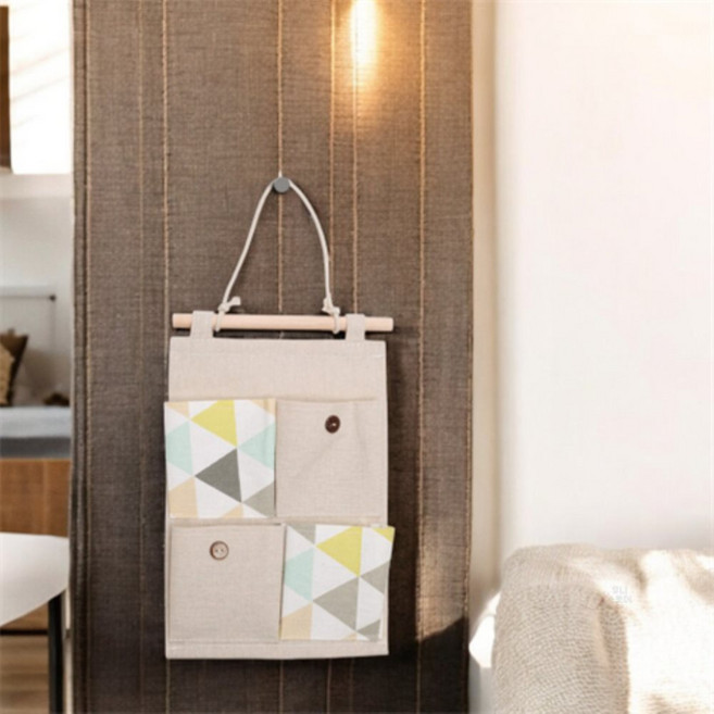 후니디자인 린넨 벽걸이 포켓 수납함 4칸