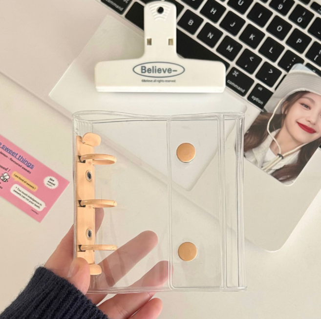 해피지니 미니3공 와이드 똑딱이 다이어리 현금바인더 포카앨범 포카 미니다이어리 투명다이어리 PVC 바인더 현금생활 저축챌린지, 1개, 오렌지