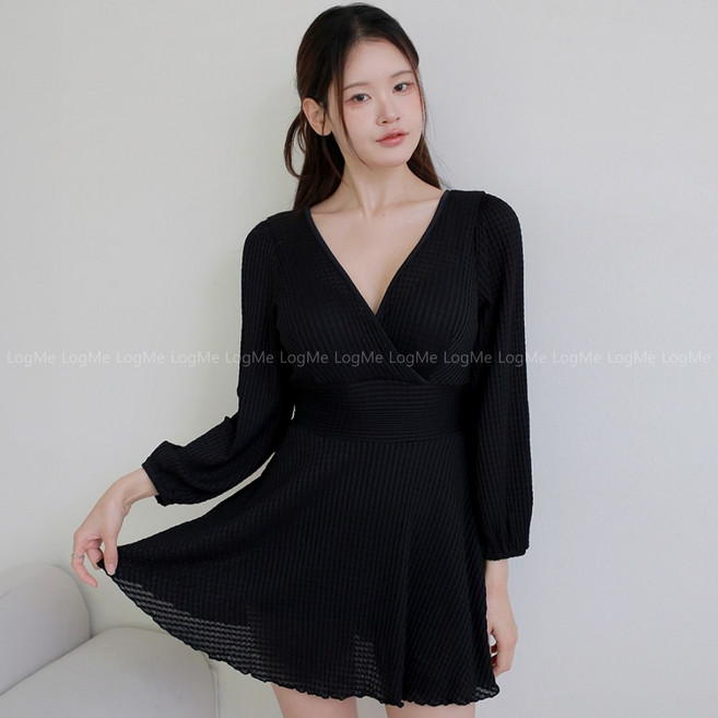 로그미 여성 긴팔 빅사이즈 원피스 수영복 블랙