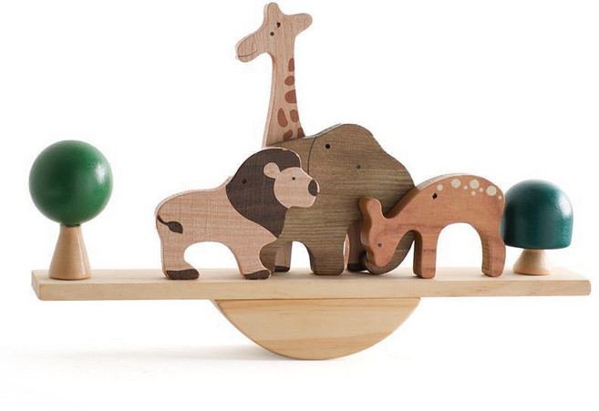 兒童木質彩色積木森林蹺蹺板玩具兒童專注力手眼協調疊疊樂平衡木, 1個, 平衡蹺蹺板 動物:如圖