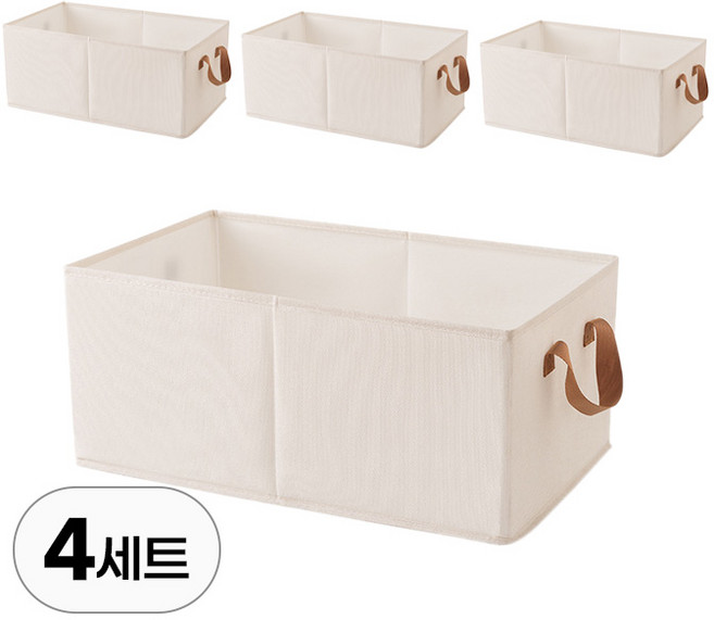 4개 세트 접이식 옷 수납 패브릭 정리함 의류 수납함 정리 정돈 폴딩 가능 부직포 페브릭 형 리빙 다용도 보관 심플 보관함, R99802M(아이보리 4개입, 1세트