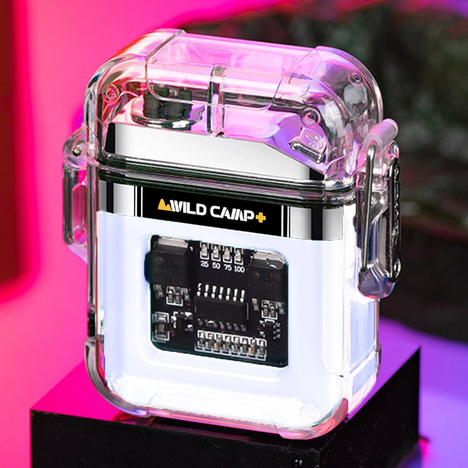 와일드캠프 미니 플라즈마 라이터 투명 아크 전기 라이터 LED 캠핑 랜턴 겸용 C타입 USB 충전식 미니 방수 스파크 라이타 조명, 1개, 화이트(야광)