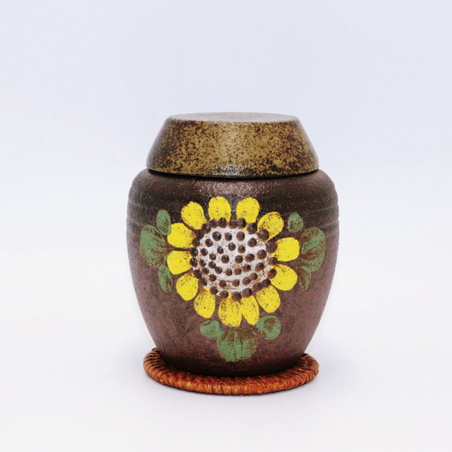 숨쉬는 단지 해바라기 그림 미니 항아리 소품, 1개